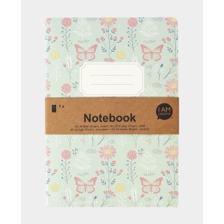 Notebook Blumenmuster karierten Blättern A5 60 Blatt Mint-Grün