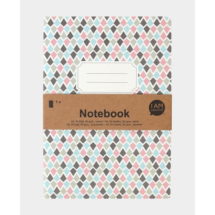 Notebook A5 avec feuilles quadrillées 60 feuilles multicolores