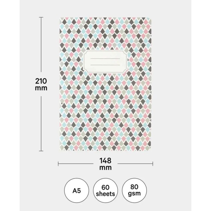 Quaderno A5 con fogli a scacchiera 60 fogli colorati