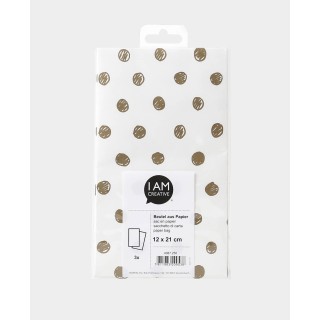 Sacchetto di carta con inserto inferiore 3 pezzi. Bianco e oro