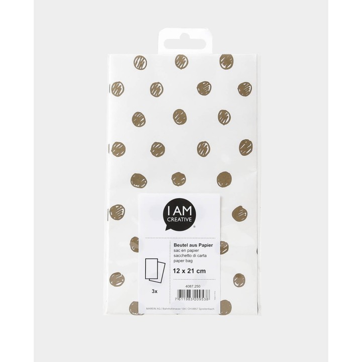 Sacchetto di carta con inserto inferiore 3 pezzi. Bianco e oro