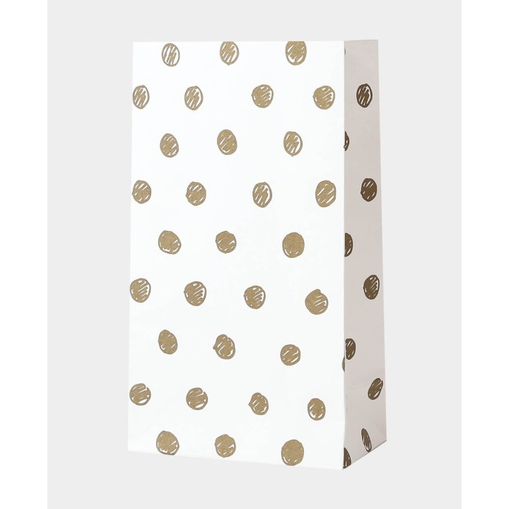 Sacchetto di carta con inserto inferiore 3 pezzi. Bianco e oro