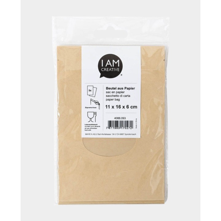 Sacchetti di carta con finestra certificati per alimenti 5 pz. Marrone