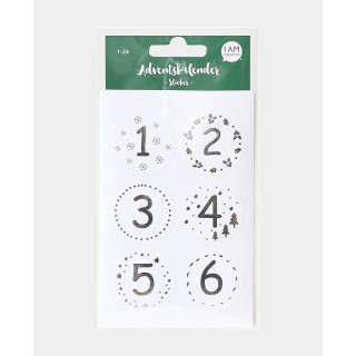 Adventskalendersticker 4cm Zahlen 1-24 Silber