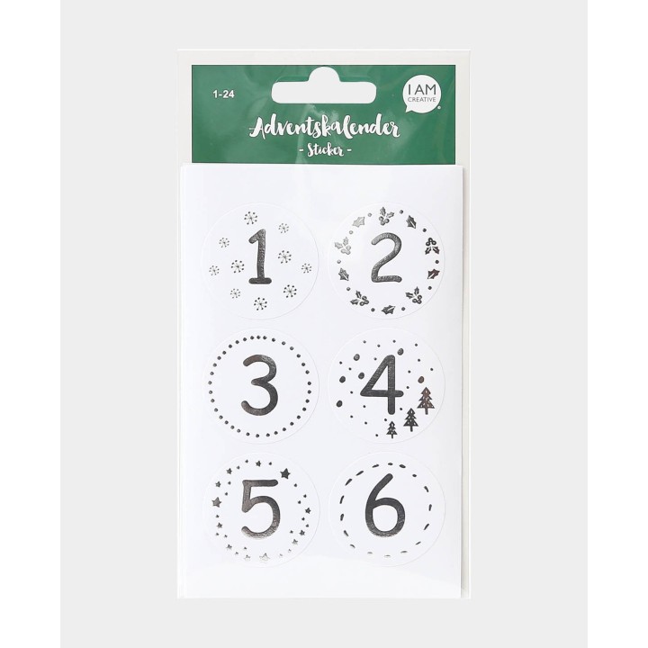 Adesivi calendario dell'Avvento 4cm numeri 1-24 argento
