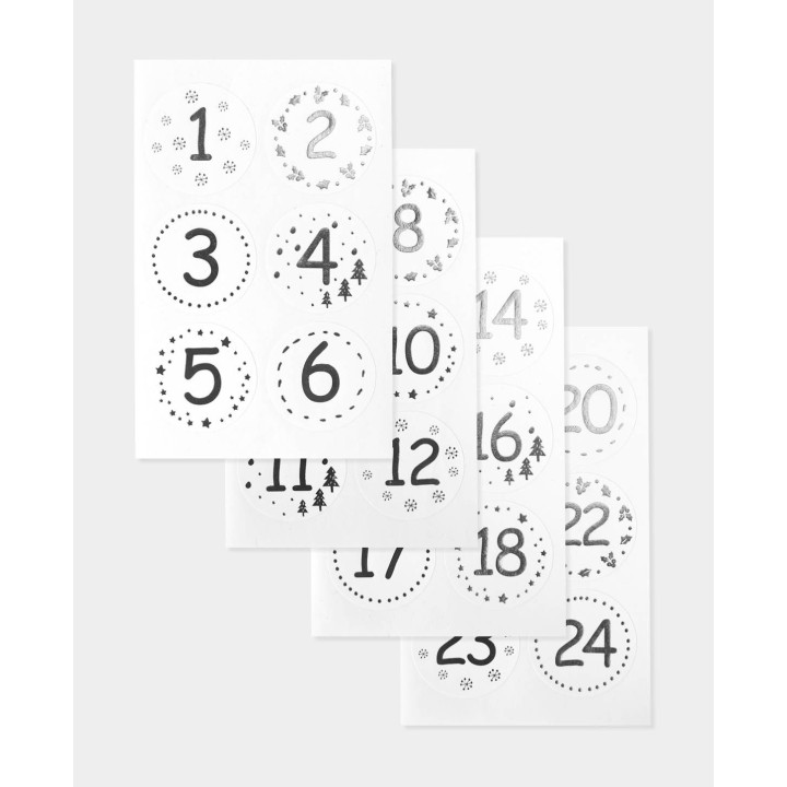 Advent calendar stickers 4cm numbers 1-24 silver