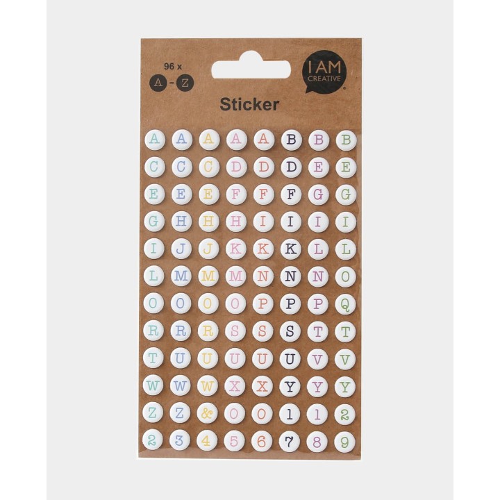 3D sticker sheet with 96 pastel-coloured letters & numbers