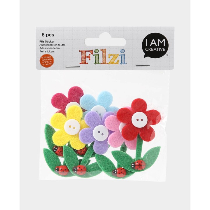 Blumen Filzsticker mit 3D Optik selbstklebend 6 Stk.