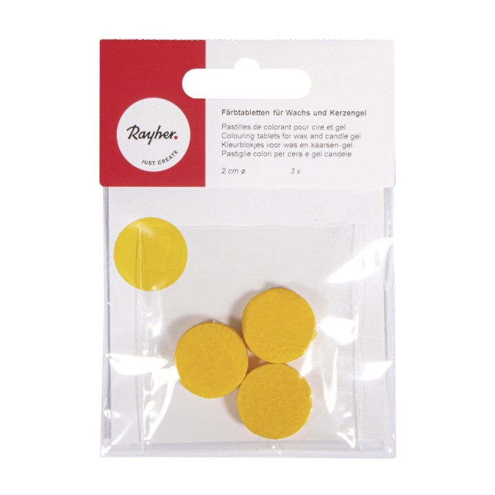 Colouring tablets for wax and candle gel yellow