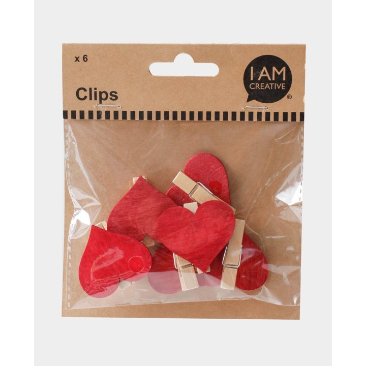 Clip in legno cuore FSC 4cm 6 pz.