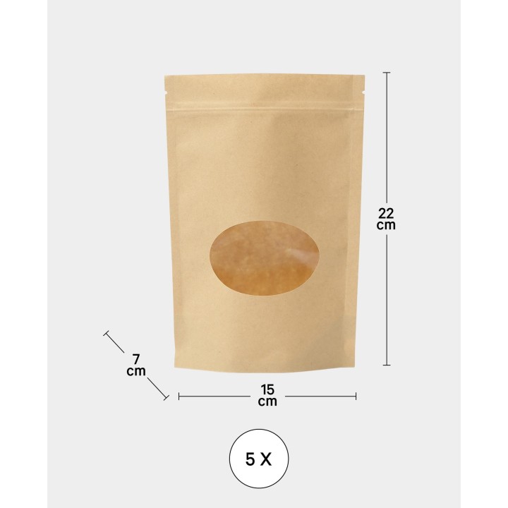 Sacchetti di carta con finestra ovale per alimenti 5 pz. Marrone