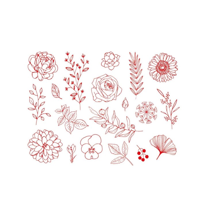 Textile stamp set flowers and leaves