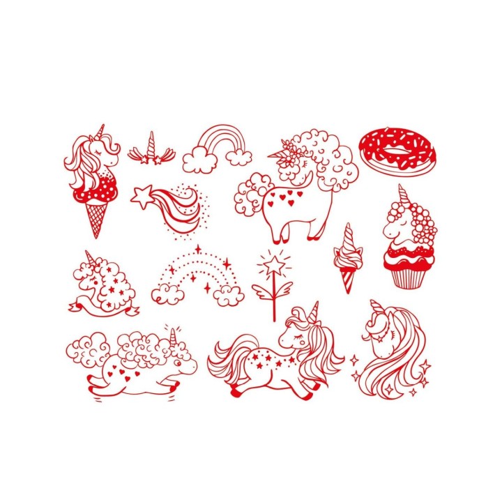 Set di timbri tessili unicorni