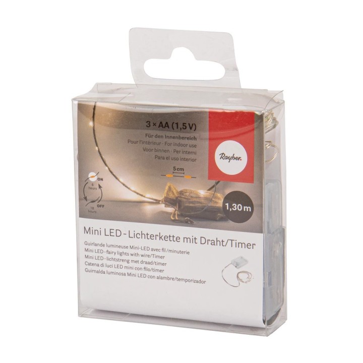 Rayher Mini LED-Lichterkette mit Draht / Timer lichtgelb 130cm