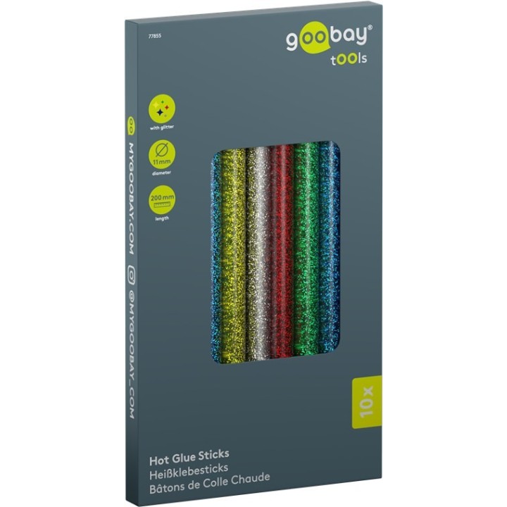Goobay Bâtons de colle chaude 11mm 5 couleurs scintillantes 10 pcs.