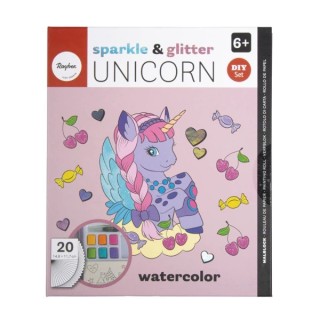 Rayher Unicorn colouring pad set with 6 watercolours & brushes