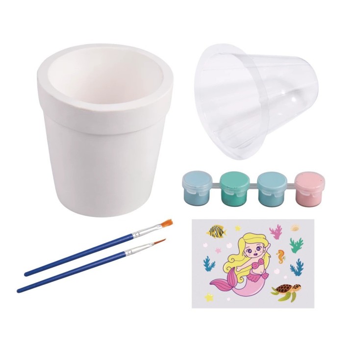 Rayher Blumentopf Set Mermaid mit 4 Farben & 2 Pinsel und Aufkleber Mermaid