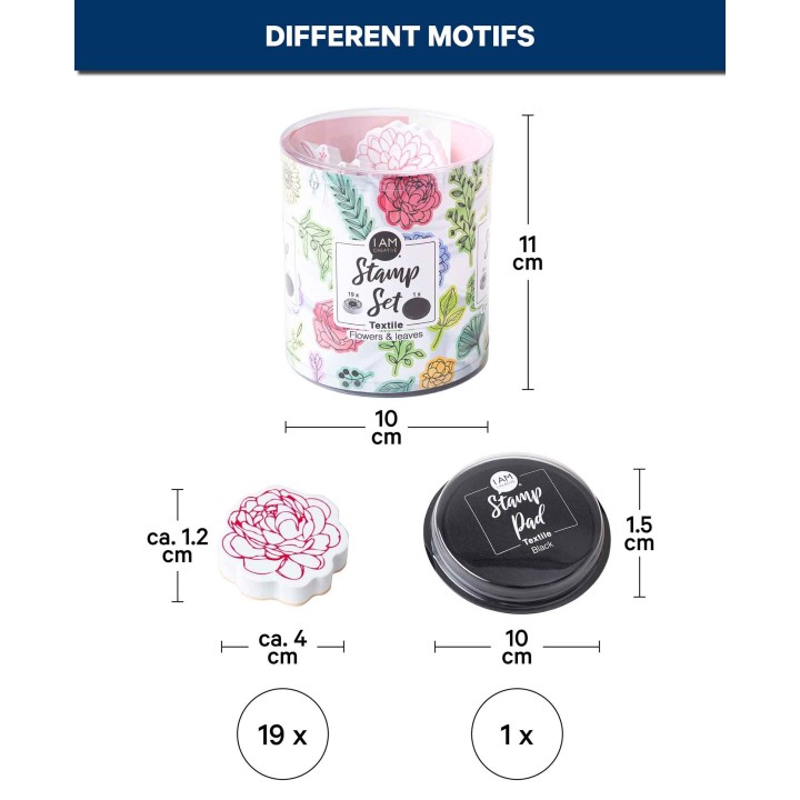 I Am Creative Textilstempelset Blumen & Blätter 20-teilig