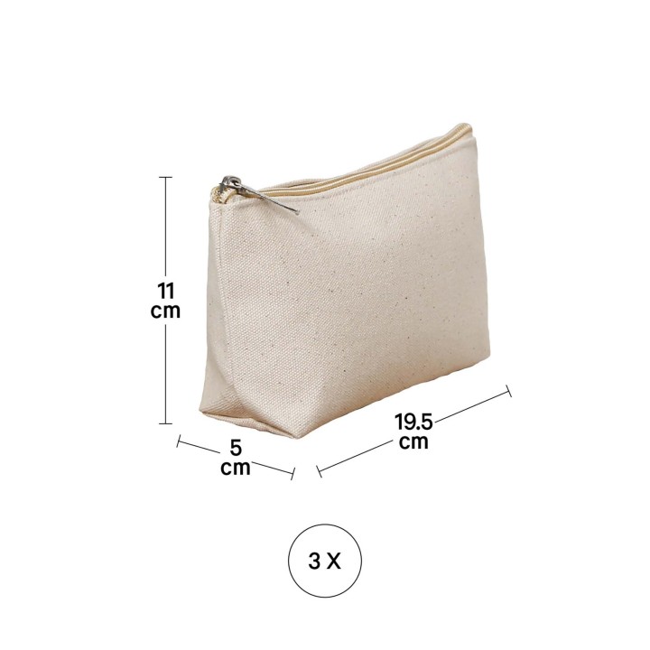 I Am Creative Trousse de toilette en coton, lot de 3, couleur naturelle