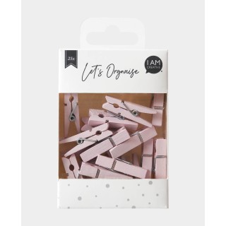 I Am Creative Pinces en bois roses, lot de 25
