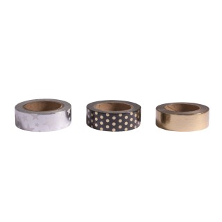 Washi Tape Set of 3 Black/Gold/Silver 30m