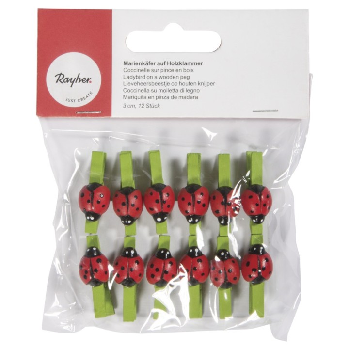 Coccinelle sur pince en bois 12 pcs.