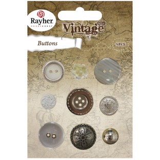 Buttons vintage silver 9 pcs.