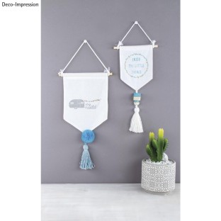Fabric pennant to hang white 2 pcs.